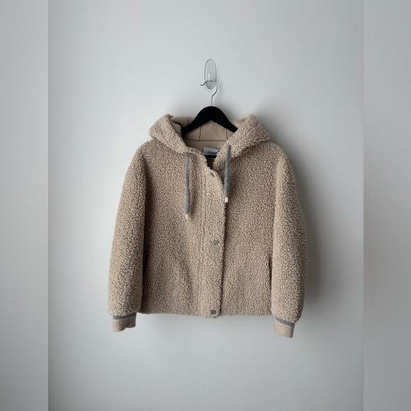 Jackets & Blazers - SEIFINI cropped Sherpa Teddy Jacket XS Beige Cozy Hooded Zip Snap Fleece Soft
